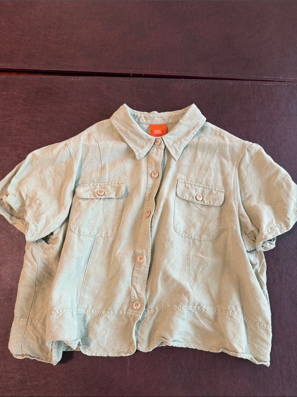 Light Green Short-Sleeve Button Front Shirt for women